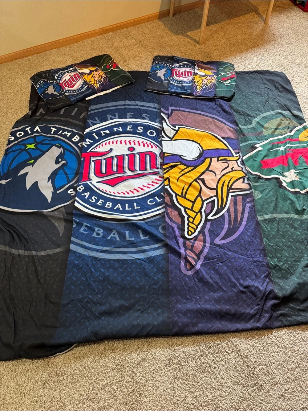 Minnesota Sports Team Duvet Cover & Shams Bedding Set - Navy, Purple, Green